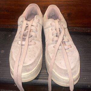 baby pink velvet platform nike air force ones